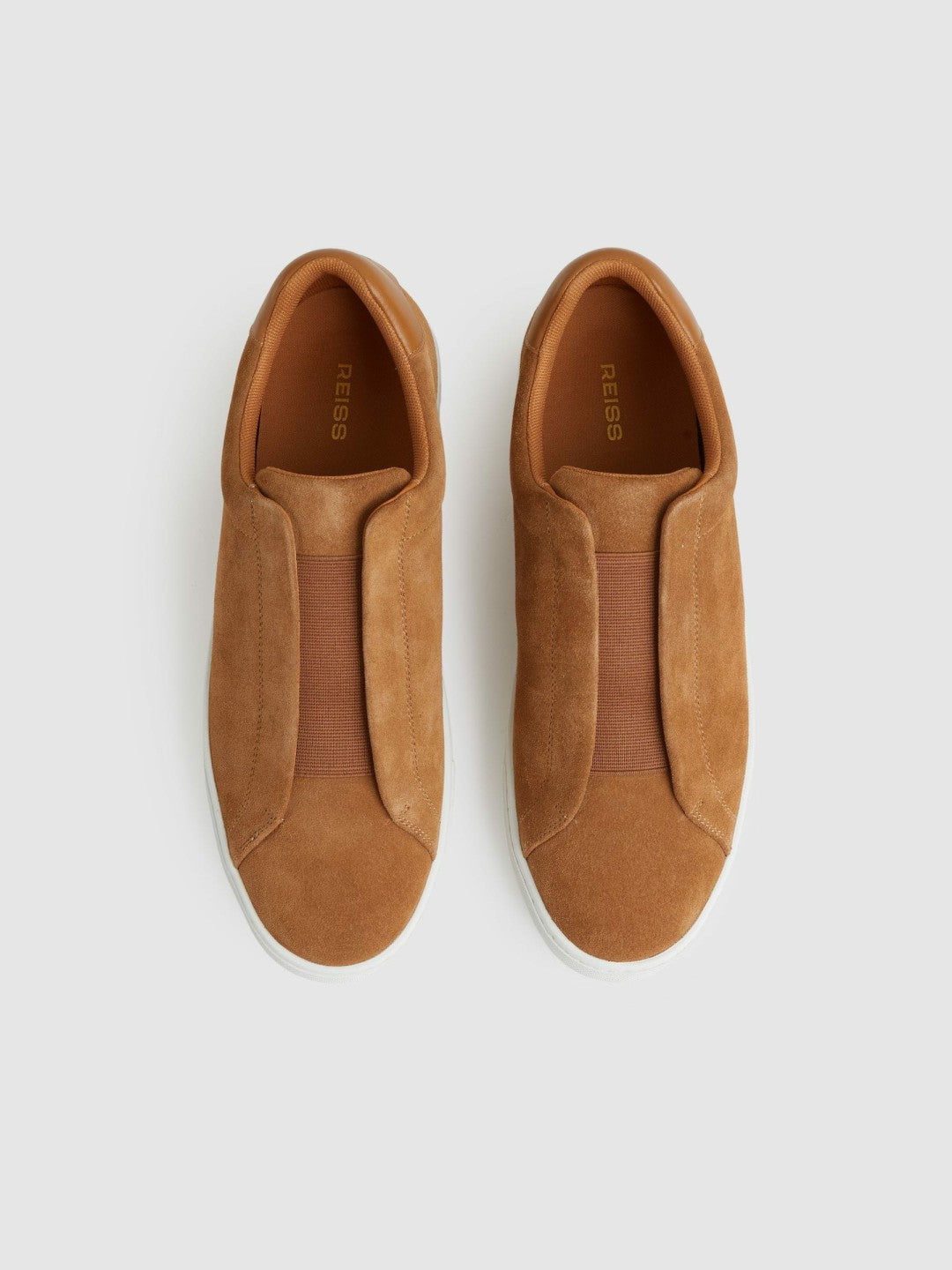 Reiss Suede Slip-On Elasticated Trainers in Tan Brown