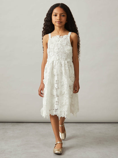 Reiss 4-9 yrs Guipure-Lace Midi Dress in Ivory