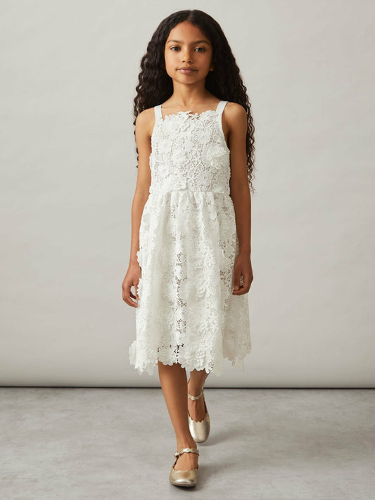Reiss 4-9 yrs Guipure-Lace Midi Dress in Ivory