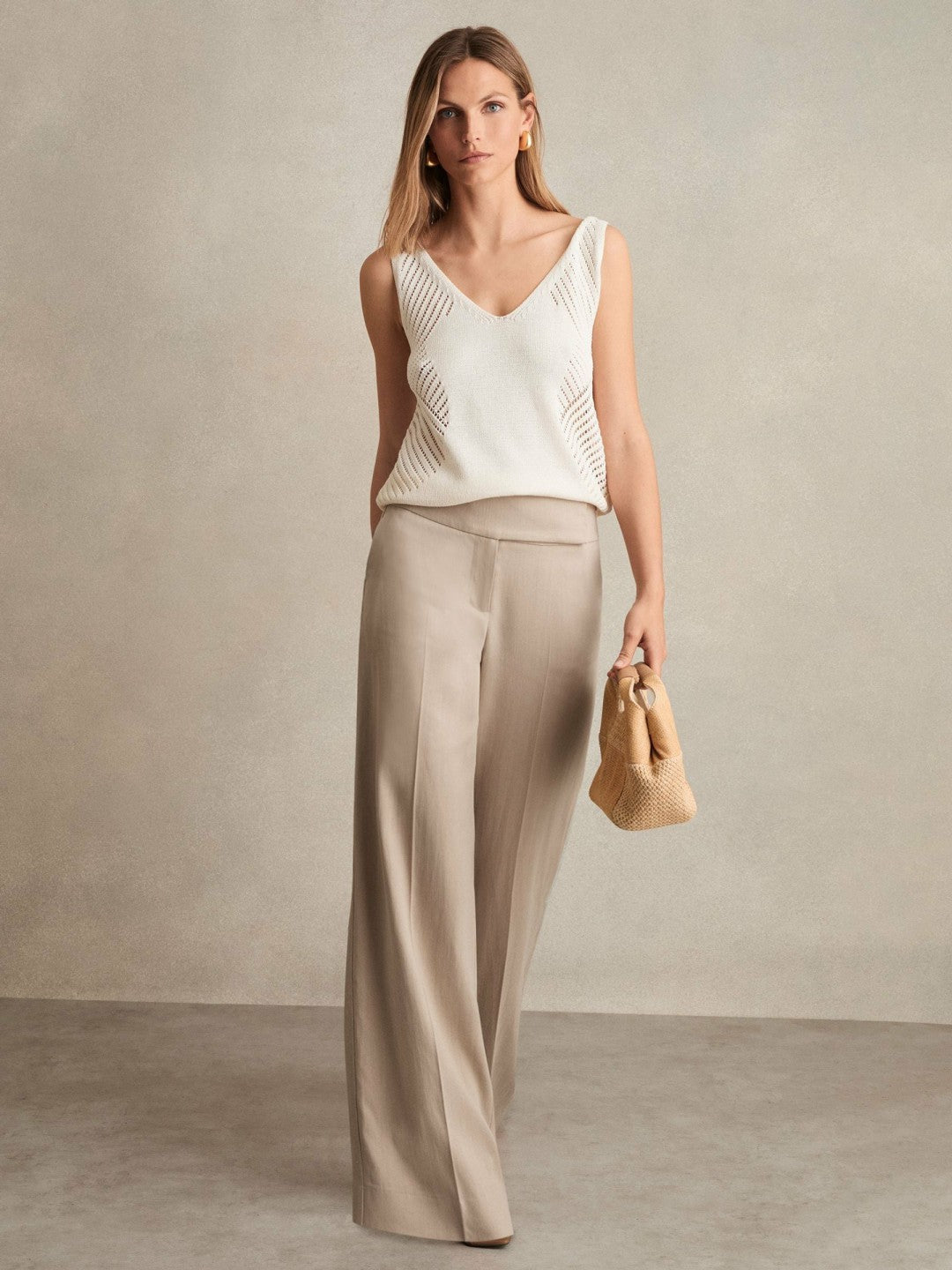 Reiss Lyocell-Linen Wide-Leg Trousers in Neutral