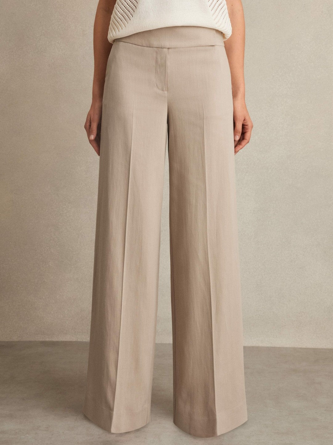 Reiss Lyocell-Linen Wide-Leg Trousers in Neutral