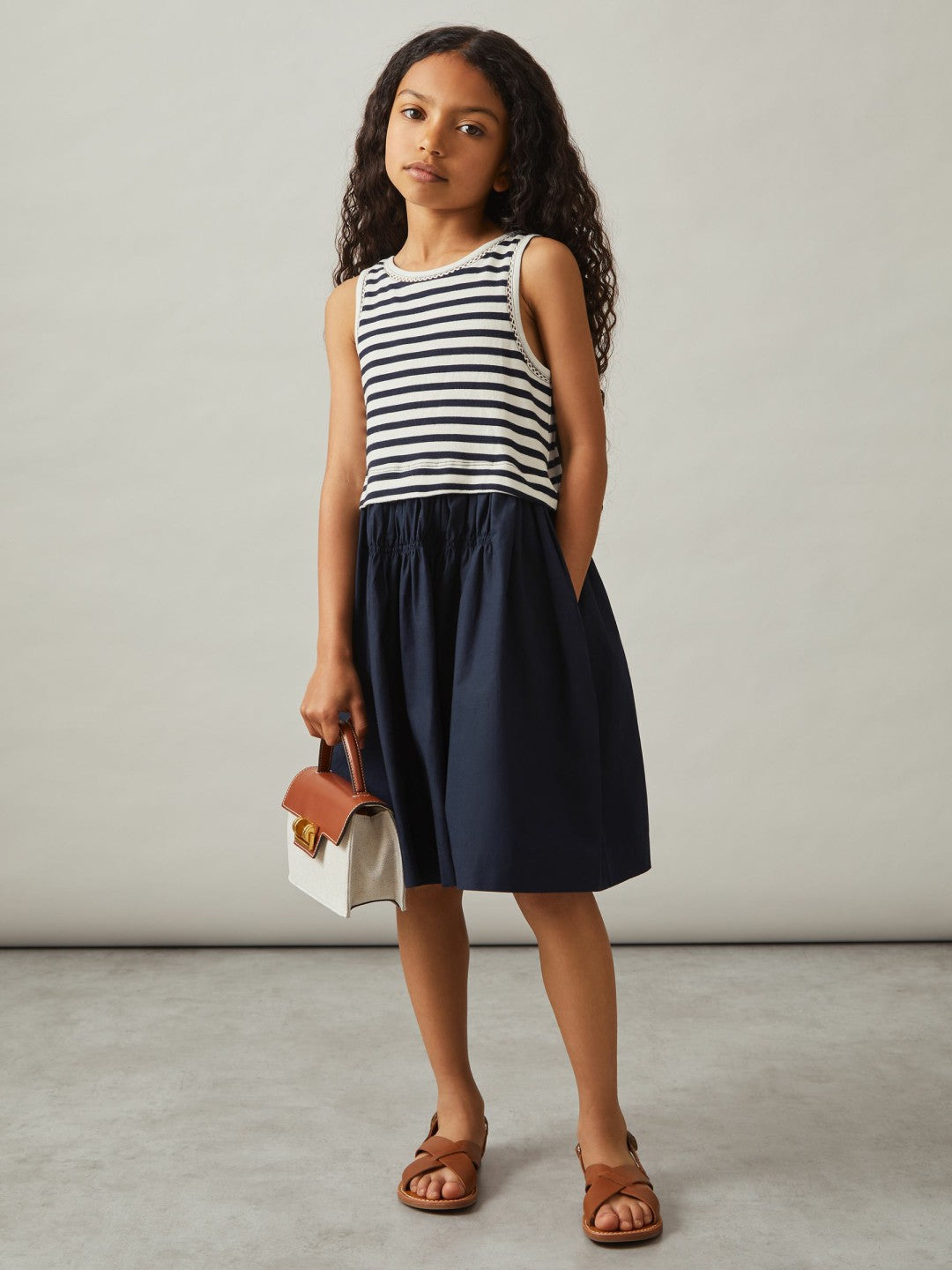Reiss 9-13 yrs Cotton Layered Sleeveless Midi Dress in Navy