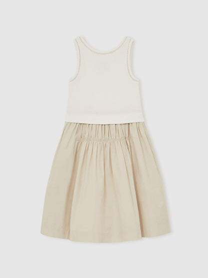 Reiss 13-14 yrs Cotton Layered Sleeveless Midi Dress in Neutral