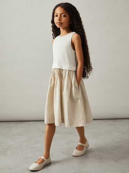 Reiss 13-14 yrs Cotton Layered Sleeveless Midi Dress in Neutral