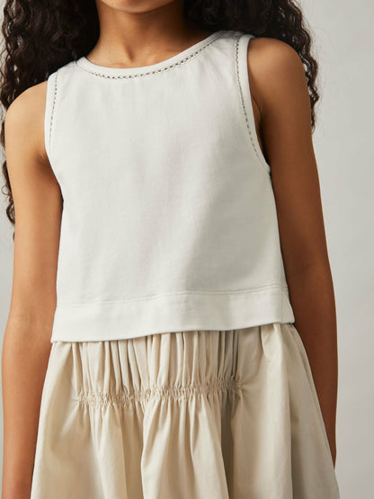 Reiss 13-14 yrs Cotton Layered Sleeveless Midi Dress in Neutral