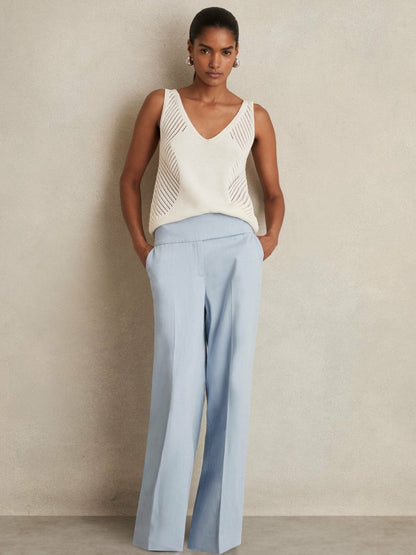 Reiss Lyocell-Linen Wide-Leg Trousers in Blue