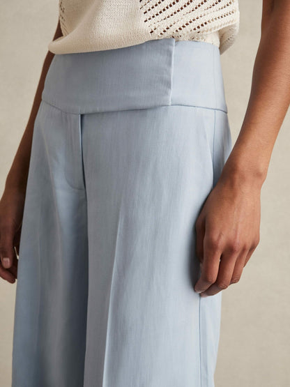 Reiss Lyocell-Linen Wide-Leg Trousers in Blue