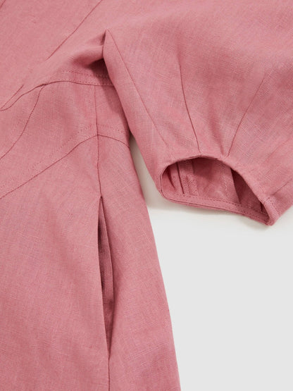 Reiss 4-9 yrs Linen Balloon-Sleeve Dress in Pink