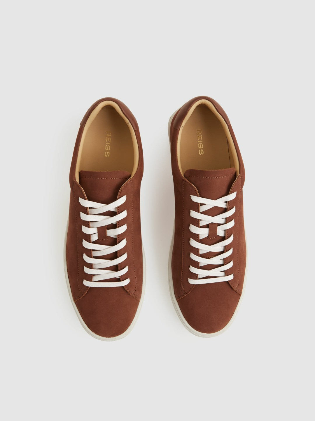 Reiss Nubuck Leather Low-Top Trainers in Brickwood Red
