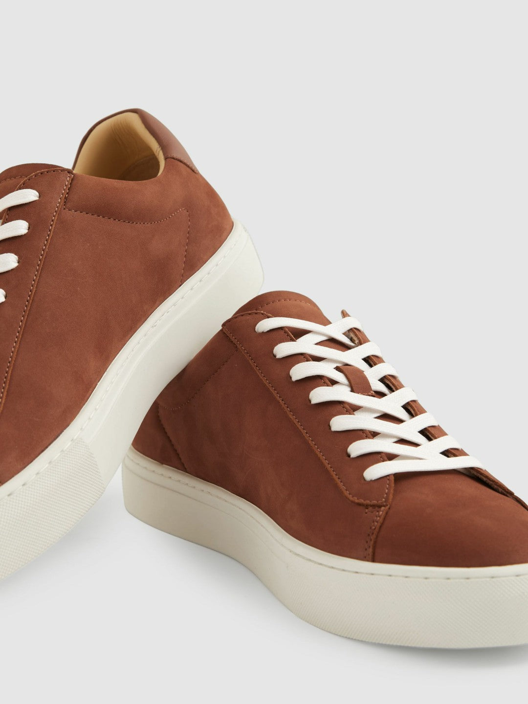 Reiss Nubuck Leather Low-Top Trainers in Brickwood Red