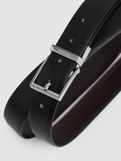 Reiss Reversible Leather Belt with Interchangeable Buckle in Black/Brown