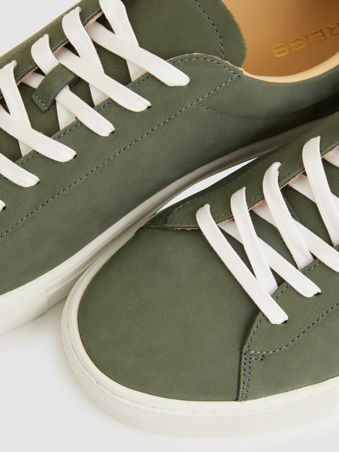 Reiss Nubuck Leather Low-Top Trainers in Thyme Green