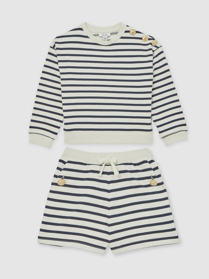 Reiss 13-14 yrs Stripe Sweatshirt and Shorts Set Cotton-Blend in Navy/Ivory