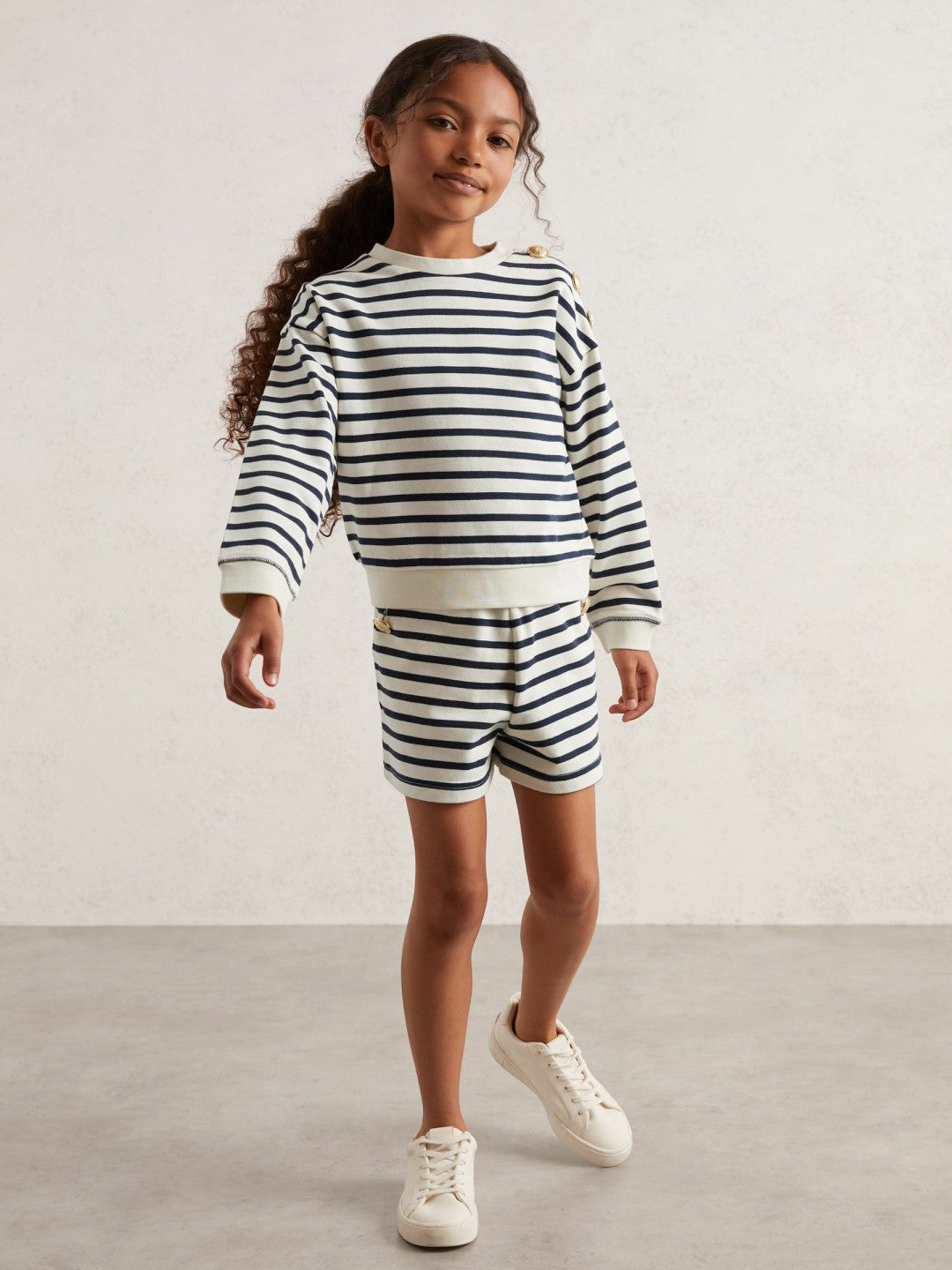 Reiss 13-14 yrs Stripe Sweatshirt and Shorts Set Cotton-Blend in Navy/Ivory