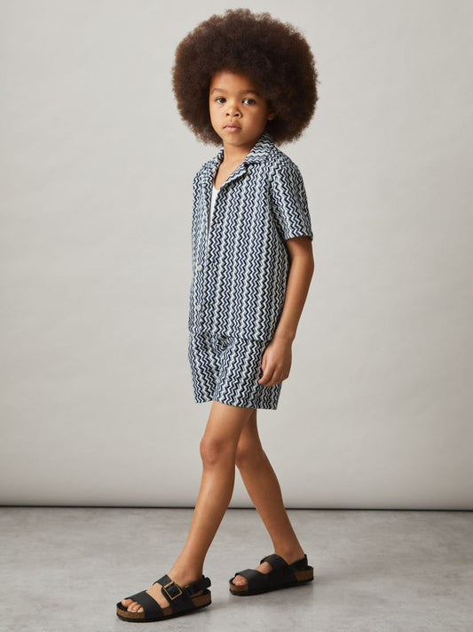 Reiss 3-9 yrs Zig-Zag Knit Drawstring Shorts in Blue