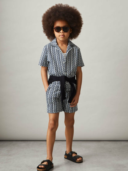 Reiss 3-9 yrs Zig-Zag Knit Drawstring Shorts in Blue