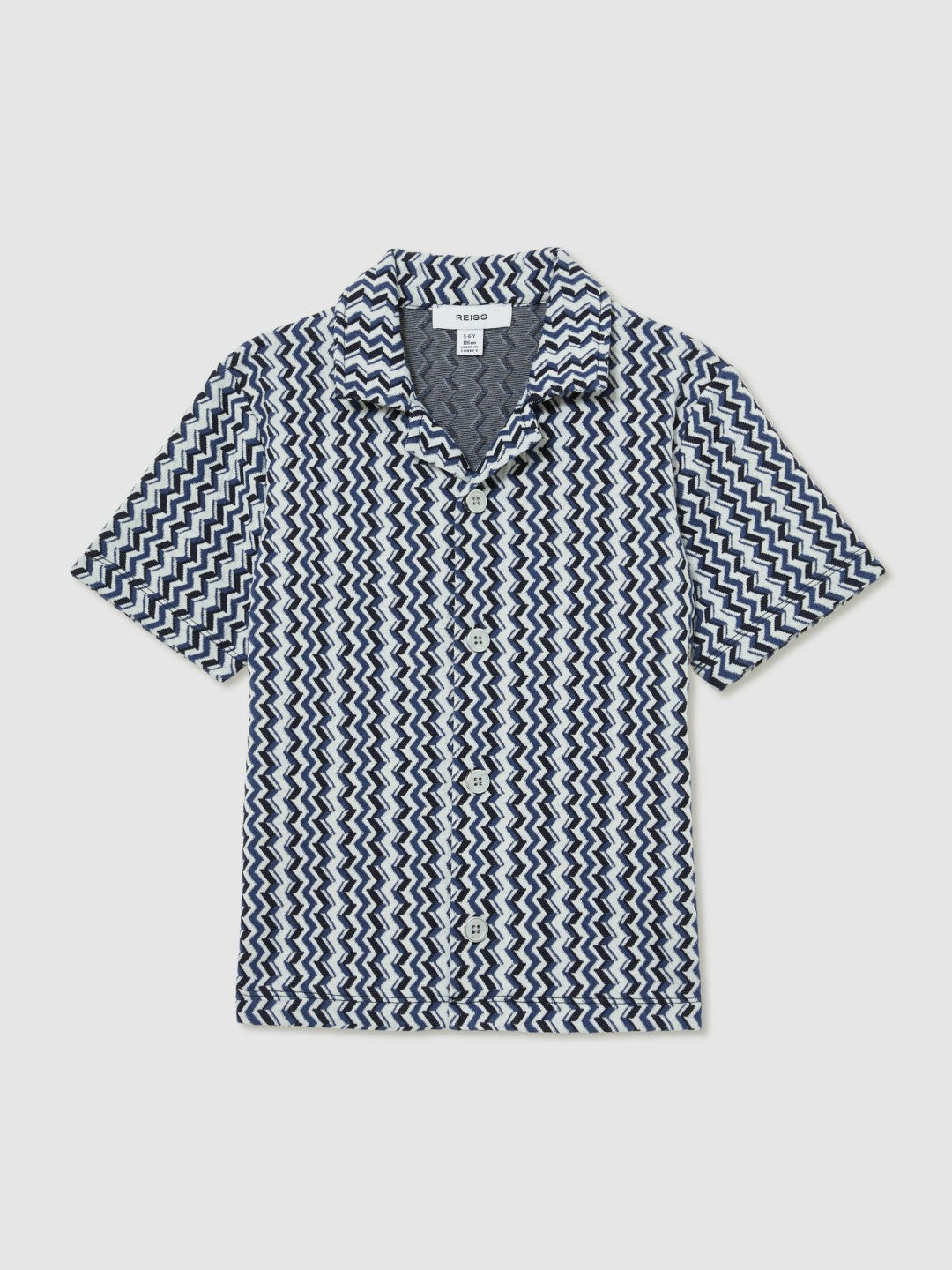 Reiss 3-9 yrs Zig-Zag Knit Cuban-Collar Shirt in Blue