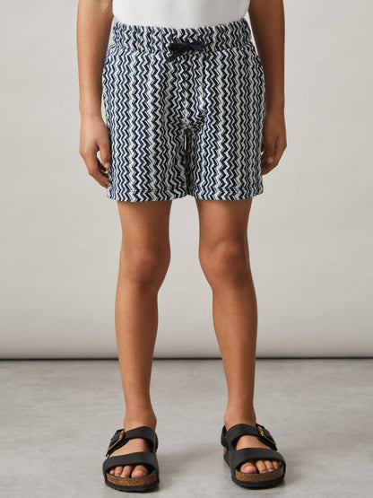 Reiss 9-13 yrs Zig-Zag Knit Drawstring Shorts in Blue