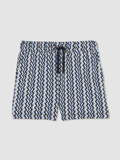 Reiss 9-13 yrs Zig-Zag Knit Drawstring Shorts in Blue