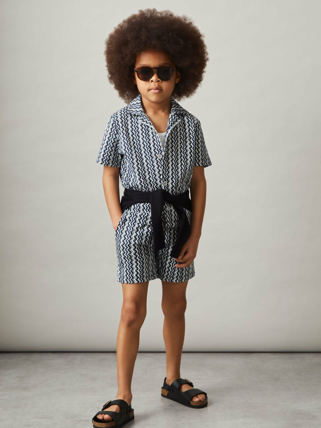 Reiss 9-13 yrs Zig-Zag Knit Drawstring Shorts in Blue