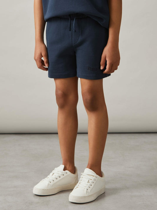 Reiss 9-13 yrs Cotton Brand-Embroidered Shorts in Washed Navy