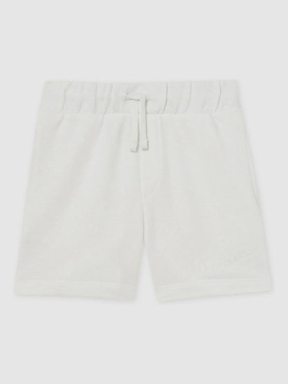Reiss 9-13 yrs Cotton Brand-Embroidered Shorts in Off White