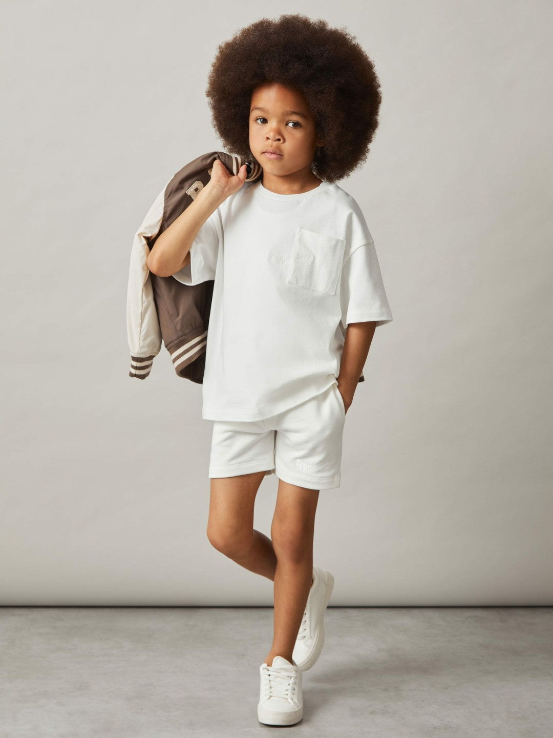 Reiss 9-13 yrs Cotton Brand-Embroidered Shorts in Off White