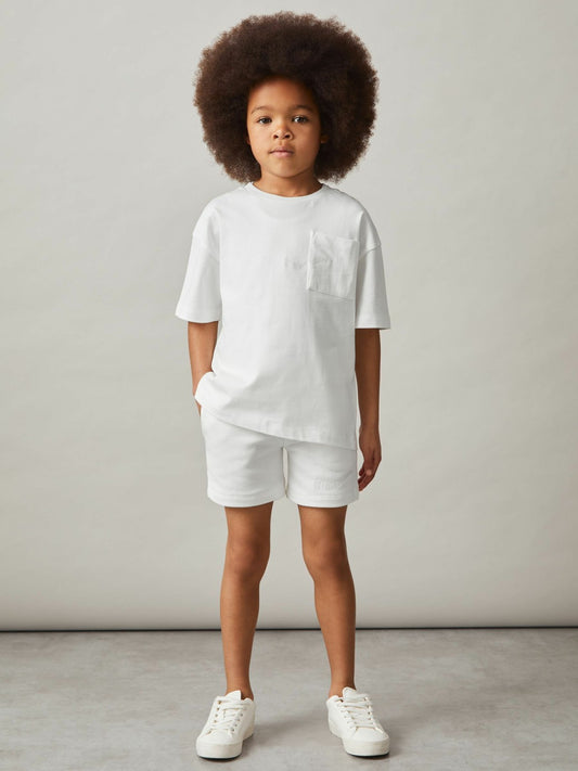 Reiss 3-9 yrs Cotton Palm-Embroidery Oversize T-Shirt in Off White