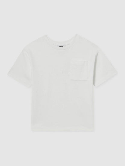 Reiss 3-9 yrs Cotton Palm-Embroidery Oversize T-Shirt in Off White
