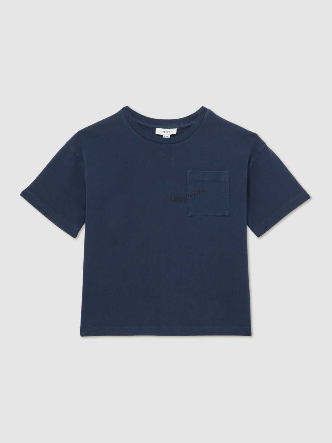 Reiss 13-14 yrs Cotton Palm-Embroidery Oversize T-Shirt in Washed Navy