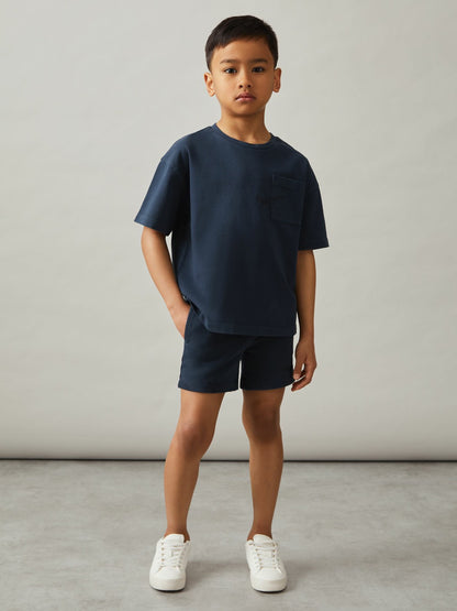 Reiss 13-14 yrs Cotton Palm-Embroidery Oversize T-Shirt in Washed Navy