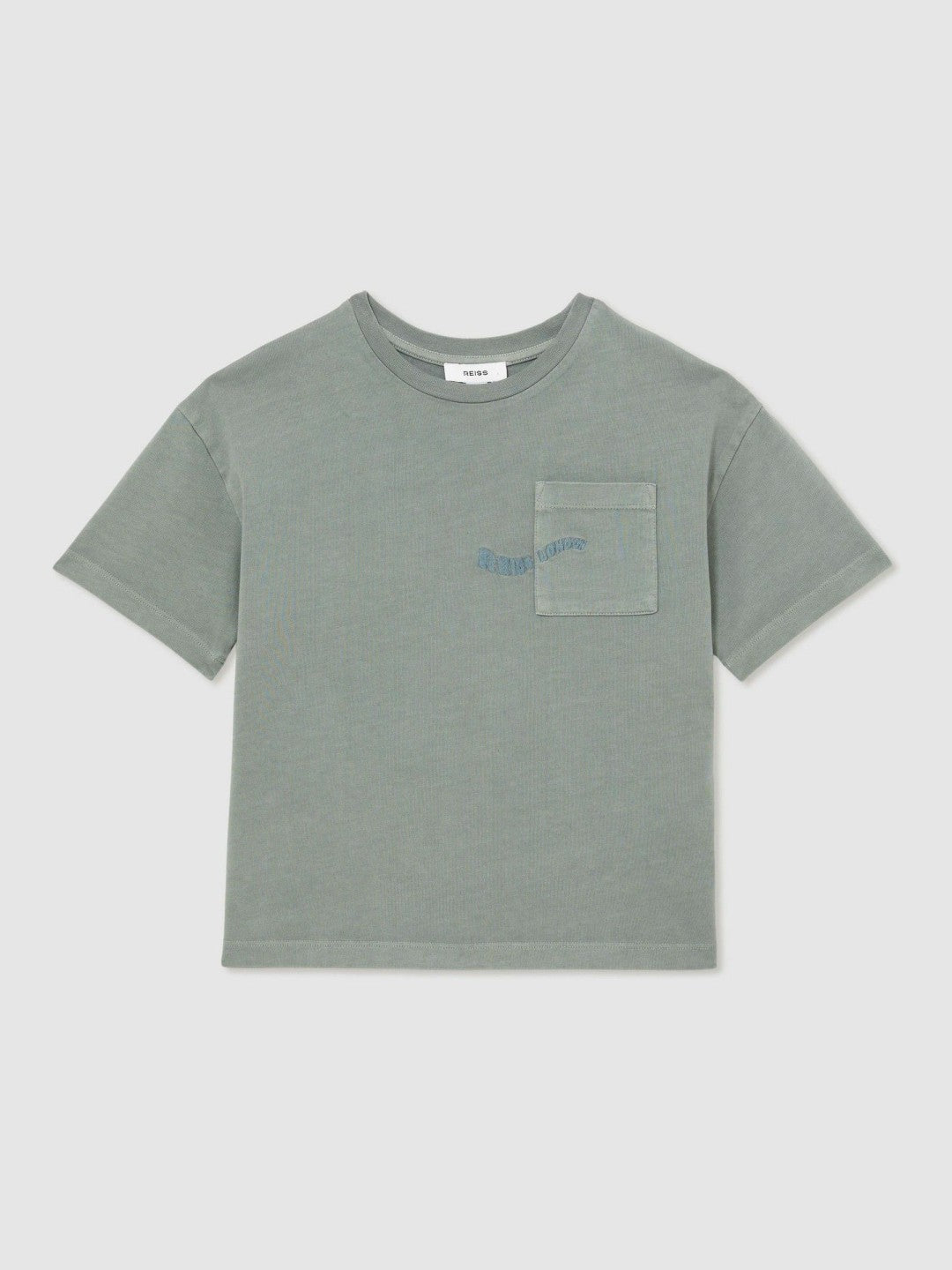 Reiss 3-9 yrs Cotton Palm-Embroidery Oversize T-Shirt in Washed Sage