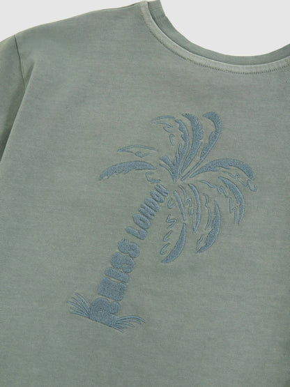 Reiss 3-9 yrs Cotton Palm-Embroidery Oversize T-Shirt in Washed Sage