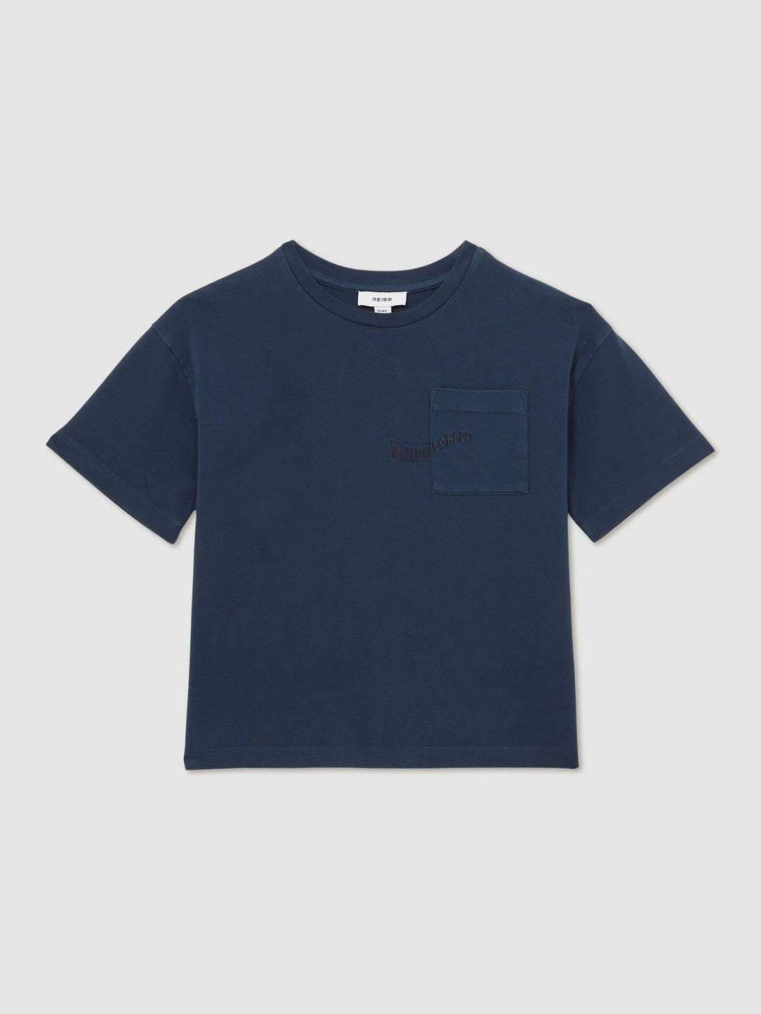 Reiss 3-9 yrs Cotton Palm-Embroidery Oversize T-Shirt in Washed Navy