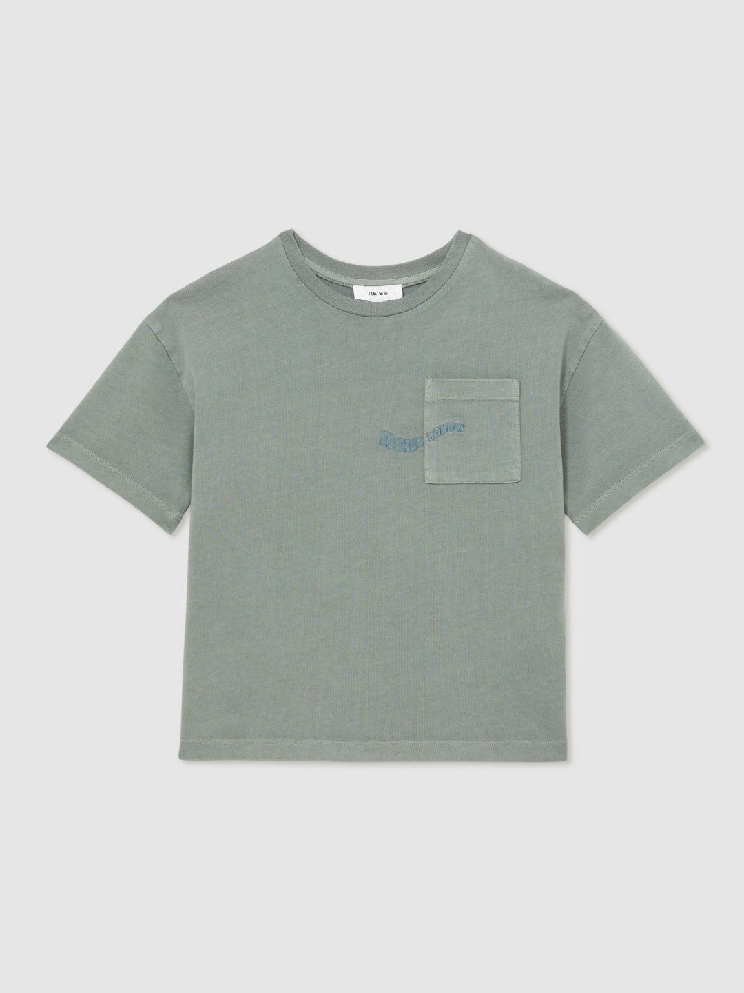 Reiss 13-14 yrs Cotton Palm-Embroidery Oversize T-Shirt in Washed Sage