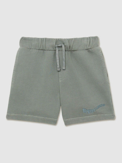 Reiss 3-9 yrs Cotton Brand-Embroidered Shorts in Washed Sage