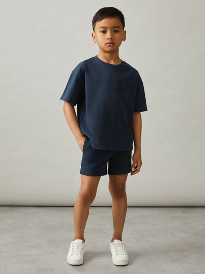 Reiss 9-13 yrs Cotton Palm-Embroidery Oversize T-Shirt in Washed Navy