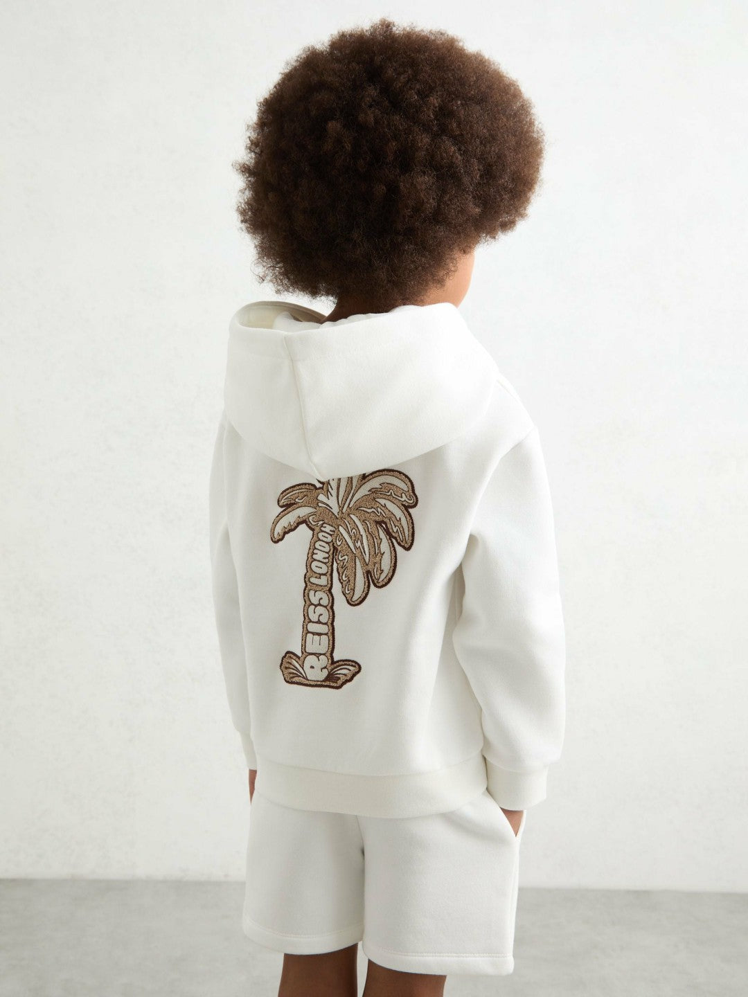 Reiss 9-13 yrs Cotton-Blend Palm-Embroidered Hoodie in Off White