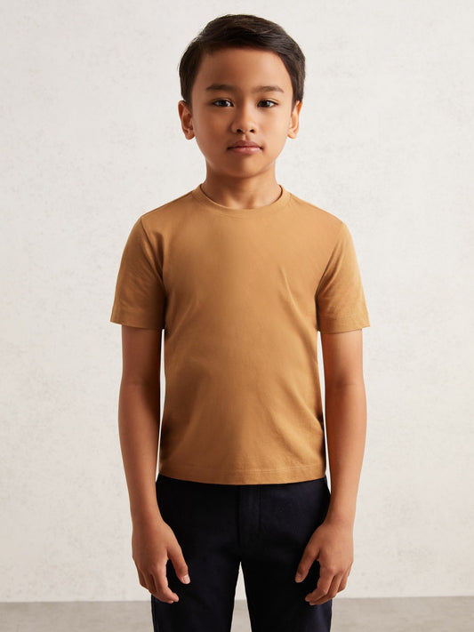Reiss 9-13 yrs Crew Neck T-Shirt in Tan Brown