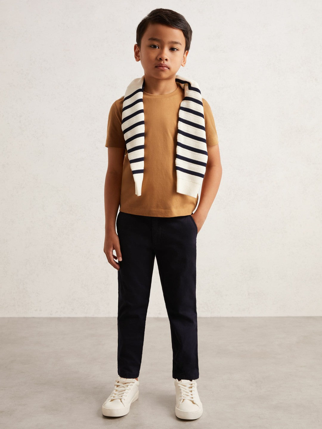Reiss 9-13 yrs Crew Neck T-Shirt in Tan Brown