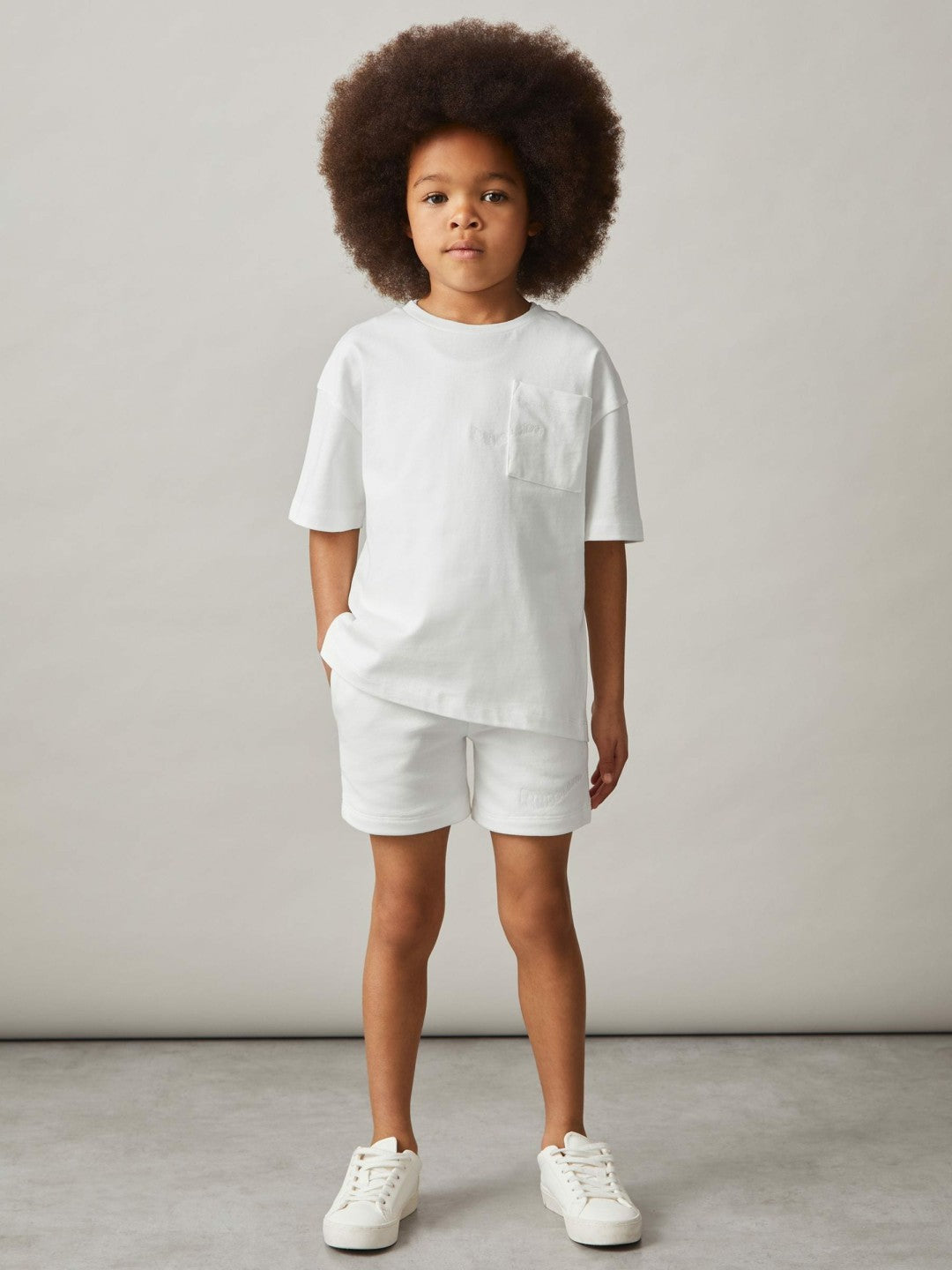 Reiss 9-13 yrs Cotton Palm-Embroidery Oversize T-Shirt in Off White