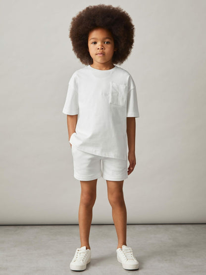 Reiss 9-13 yrs Cotton Palm-Embroidery Oversize T-Shirt in Off White