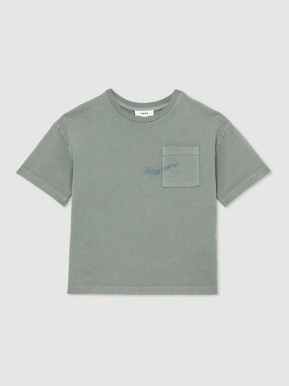 Reiss 9-13 yrs Cotton Palm-Embroidery Oversize T-Shirt in Washed Sage