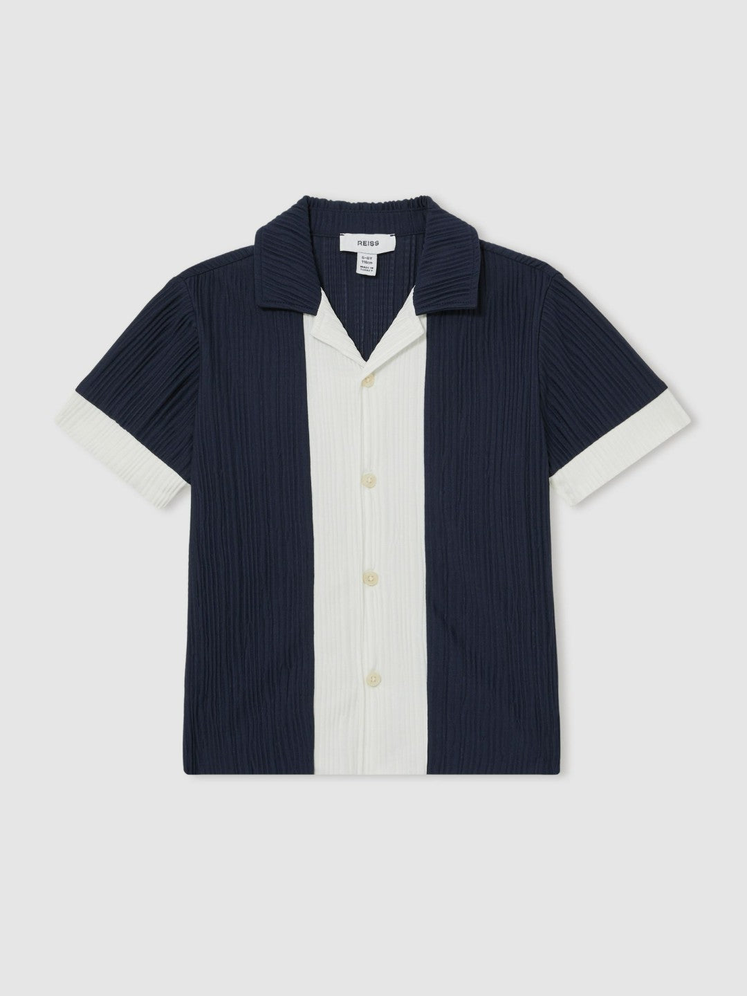 Reiss 3-9 yrs Plissé Colour-Block Shirt in Navy/White