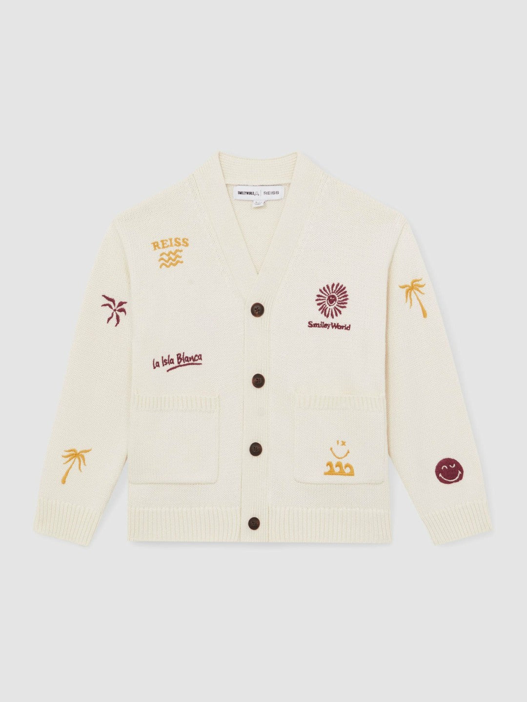 Reiss 4-9 yrs SmileyWorld Embroidery Cardigan Unisex Fit in Off White