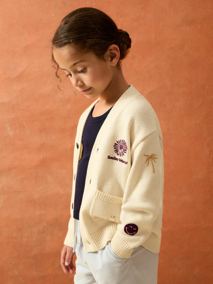Reiss 4-9 yrs SmileyWorld Embroidery Cardigan Unisex Fit in Off White