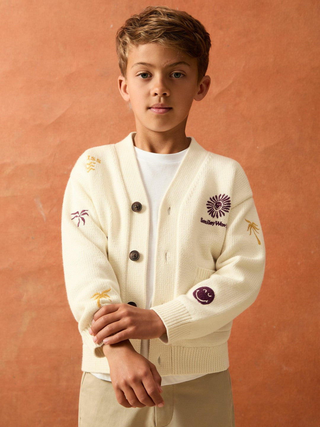 Reiss 9-13 yrs SmileyWorld Embroidery Cardigan Unisex Fit in Off White
