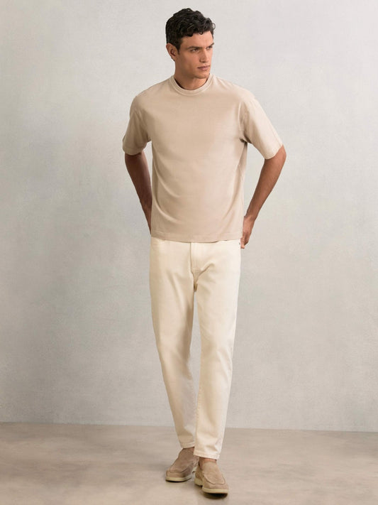 Reiss Cotton Garment-Dyed Oversize T-Shirt in Oatmeal