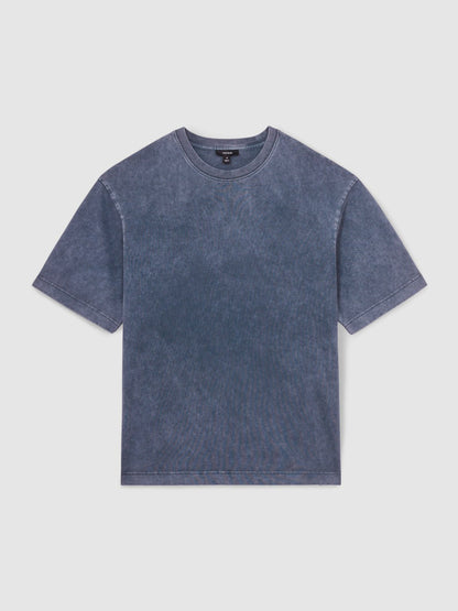 Reiss Cotton Garment-Dyed Oversize T-Shirt in Indigo Blue