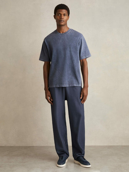 Reiss Cotton Garment-Dyed Oversize T-Shirt in Indigo Blue